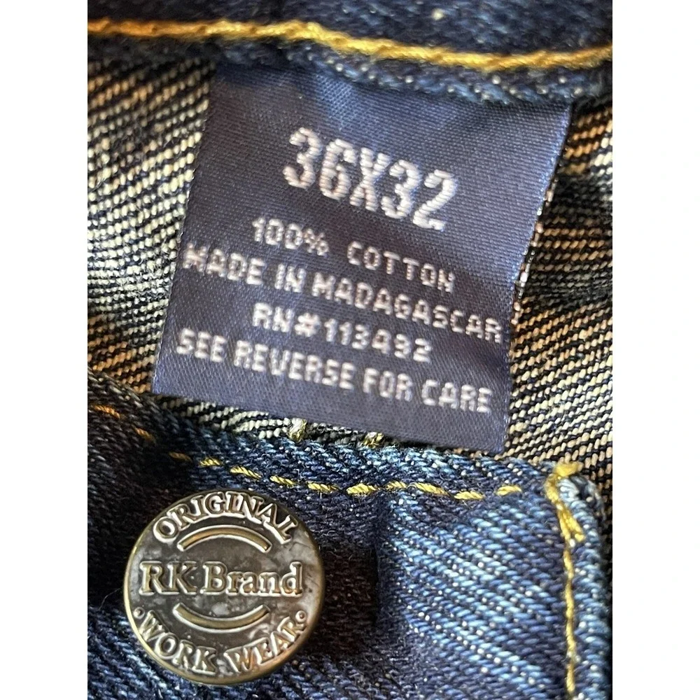 (2) RK Brand Jeans Mens 36x32 Blue Workwear‎ Camping Hiking Rugged Five Pocket